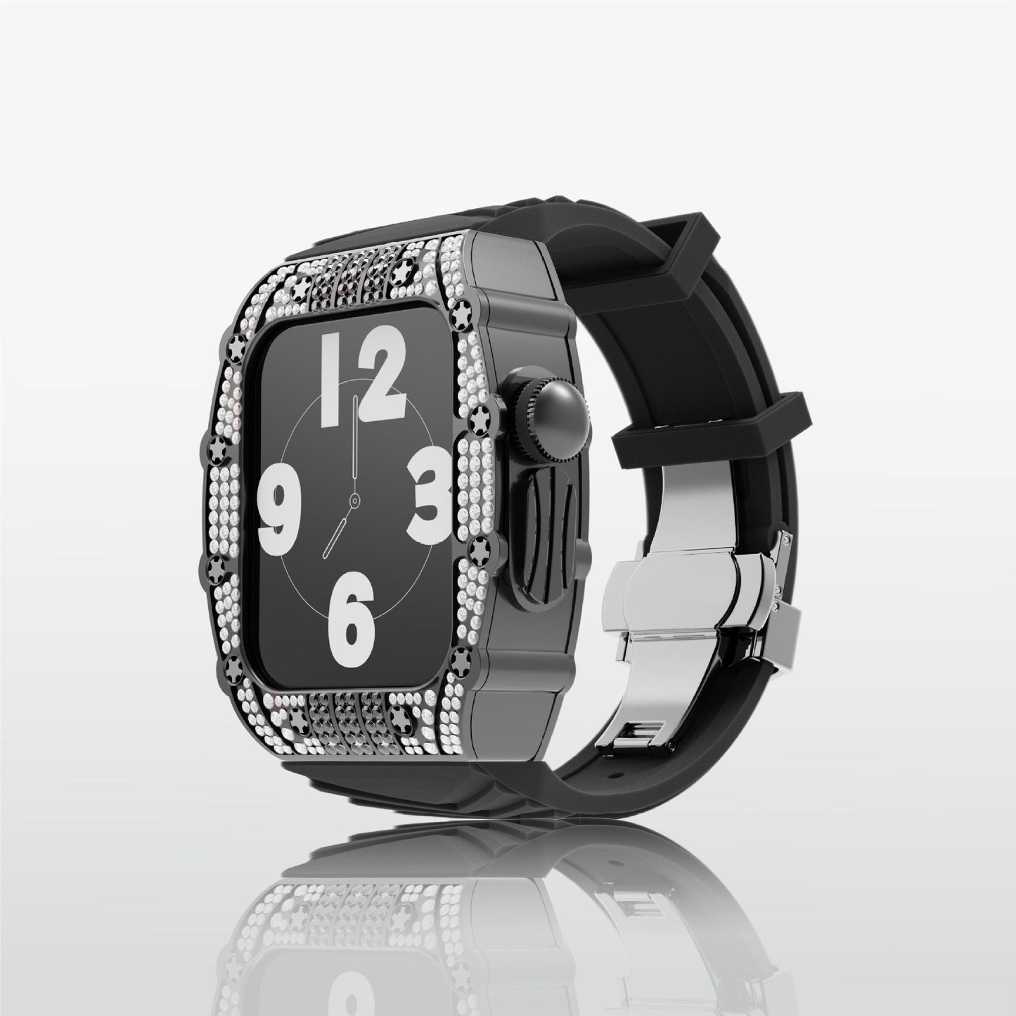 Luxury Metal Crystal Case Strap For Apple Watch 44/45mm