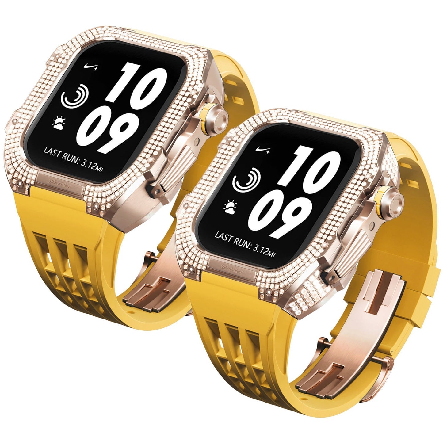 Luxurious Titanium Alloy Crystal Case Strap For Apple Watch 44/45 mm - Mycasety Mycasety