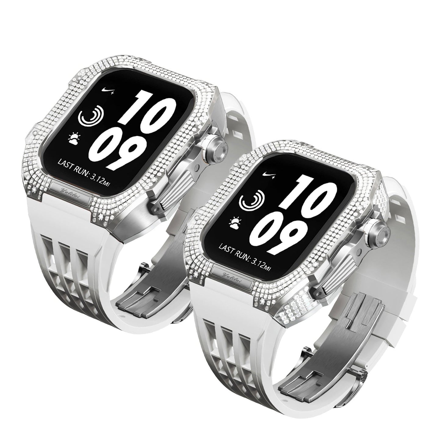 Luxurious Titanium Alloy Crystal Case Strap For Apple Watch 44/45 mm - Mycasety Mycasety