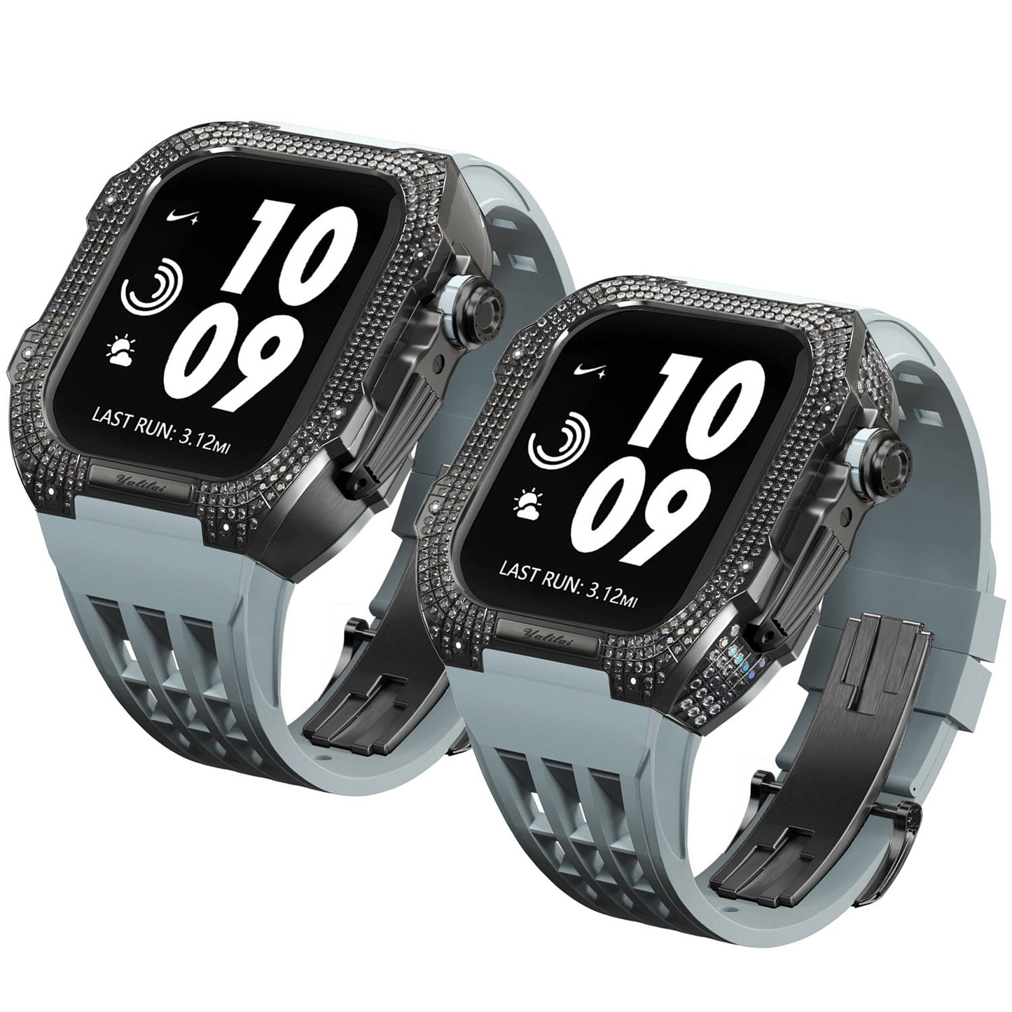 Luxurious Titanium Alloy Crystal Case Strap For Apple Watch 44/45 mm - Mycasety Mycasety