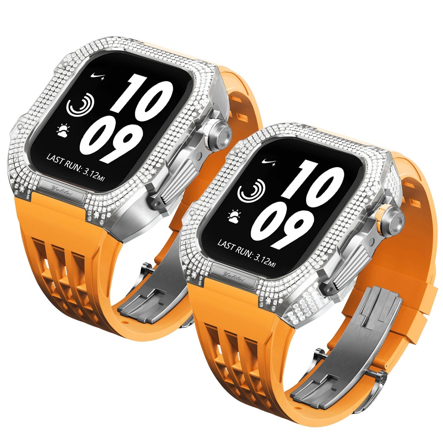 Luxurious Titanium Alloy Crystal Case Strap For Apple Watch 44/45 mm - Mycasety Mycasety