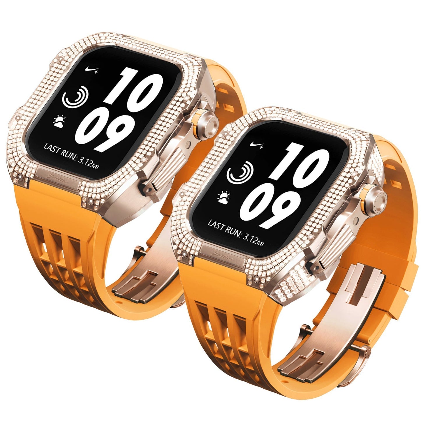 Luxurious Titanium Alloy Crystal Case Strap For Apple Watch 44/45 mm - Mycasety Mycasety