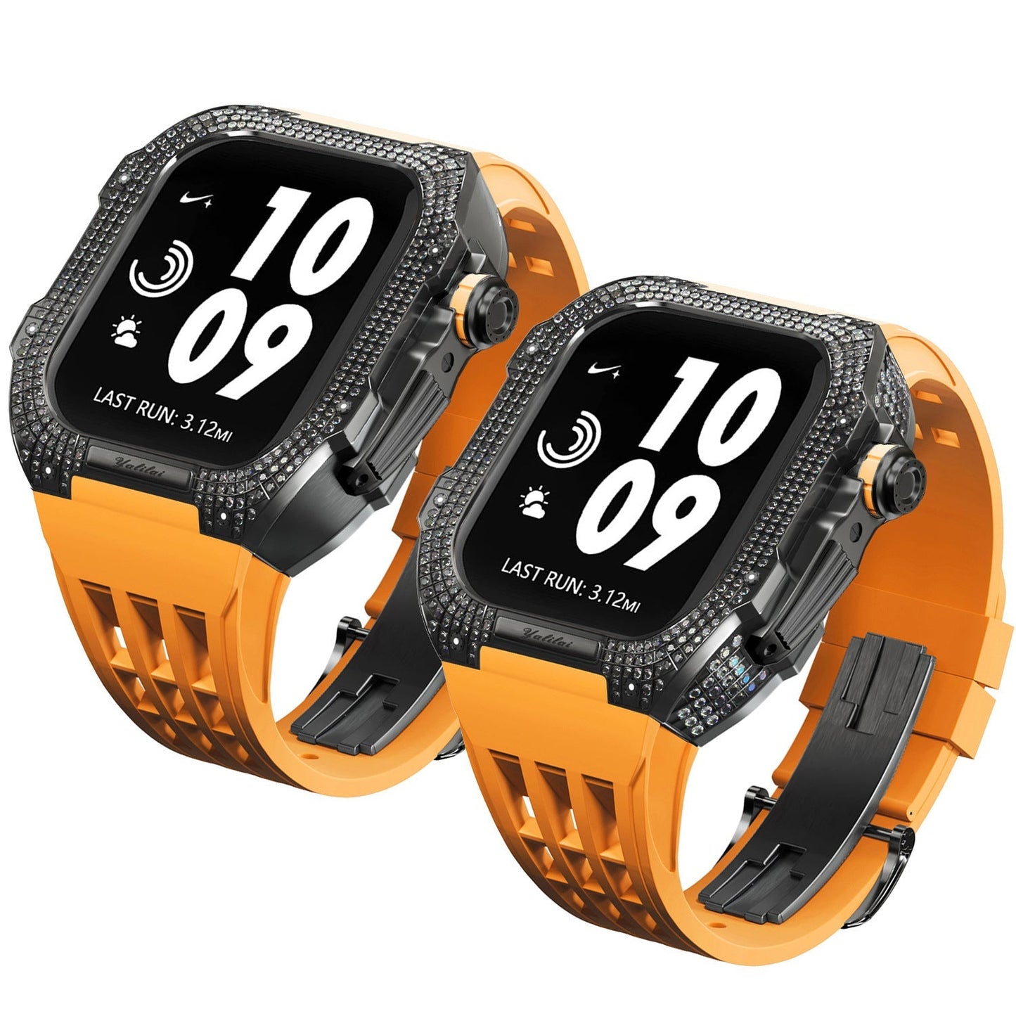Luxurious Titanium Alloy Crystal Case Strap For Apple Watch 44/45 mm - Mycasety Mycasety