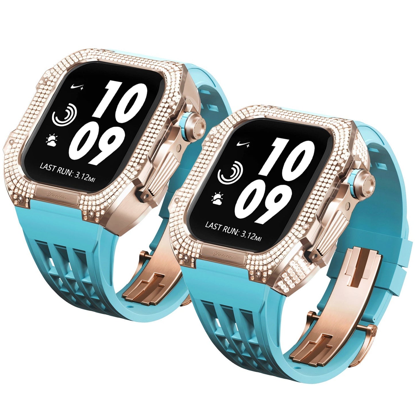 Luxurious Titanium Alloy Crystal Case Strap For Apple Watch 44/45 mm - Mycasety Mycasety