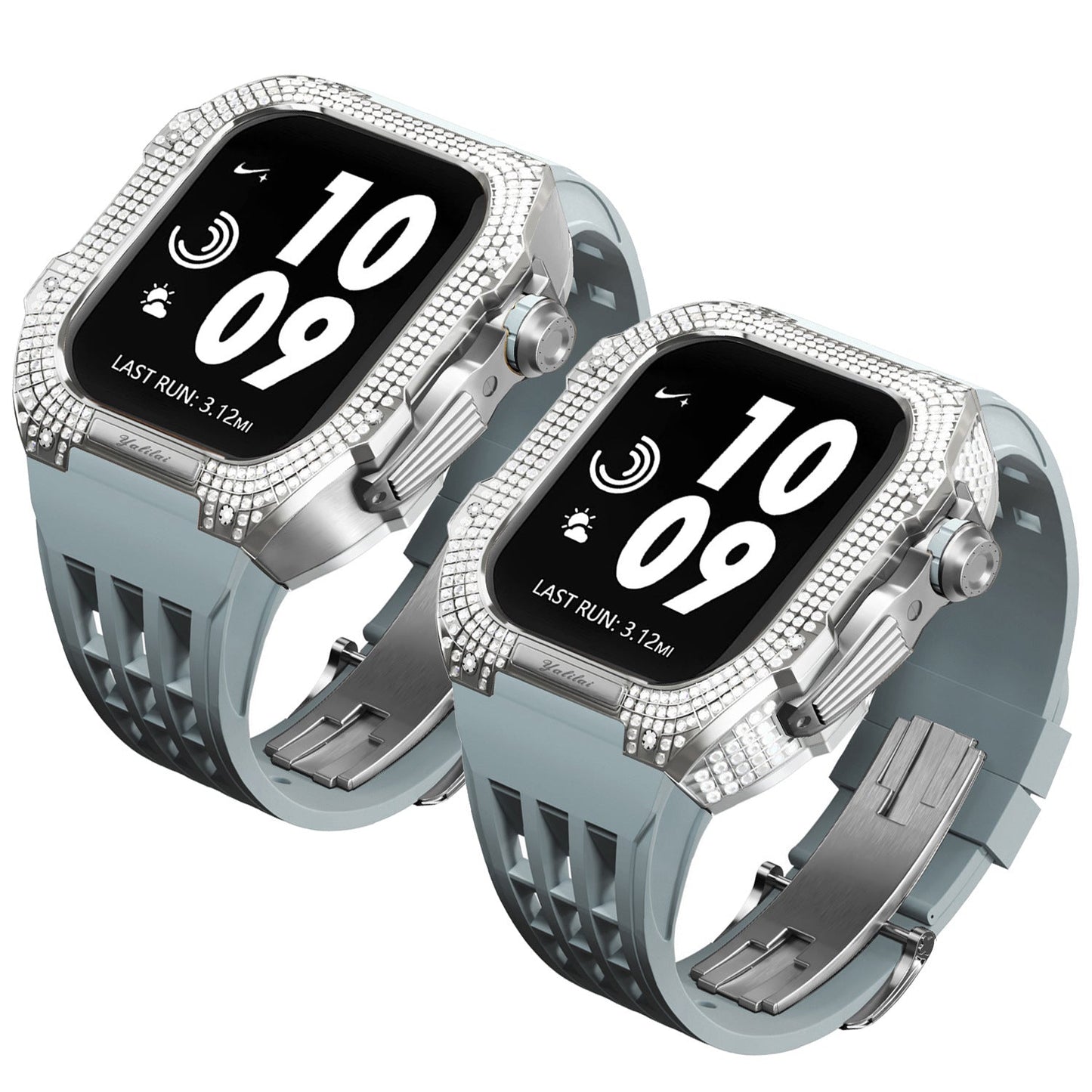 Luxurious Titanium Alloy Crystal Case Strap For Apple Watch 44/45 mm - Mycasety Mycasety