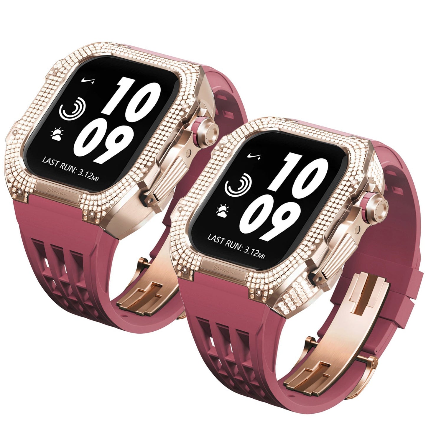 Luxurious Titanium Alloy Crystal Case Strap For Apple Watch 44/45 mm - Mycasety Mycasety