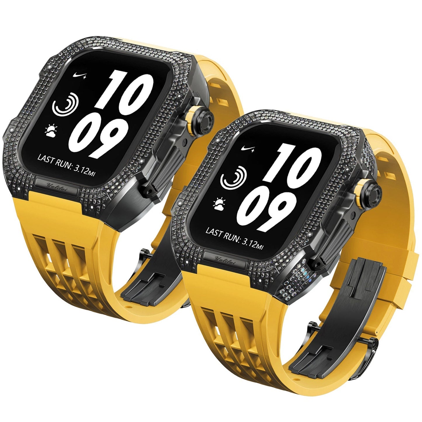Luxurious Titanium Alloy Crystal Case Strap For Apple Watch 44/45 mm - Mycasety Mycasety