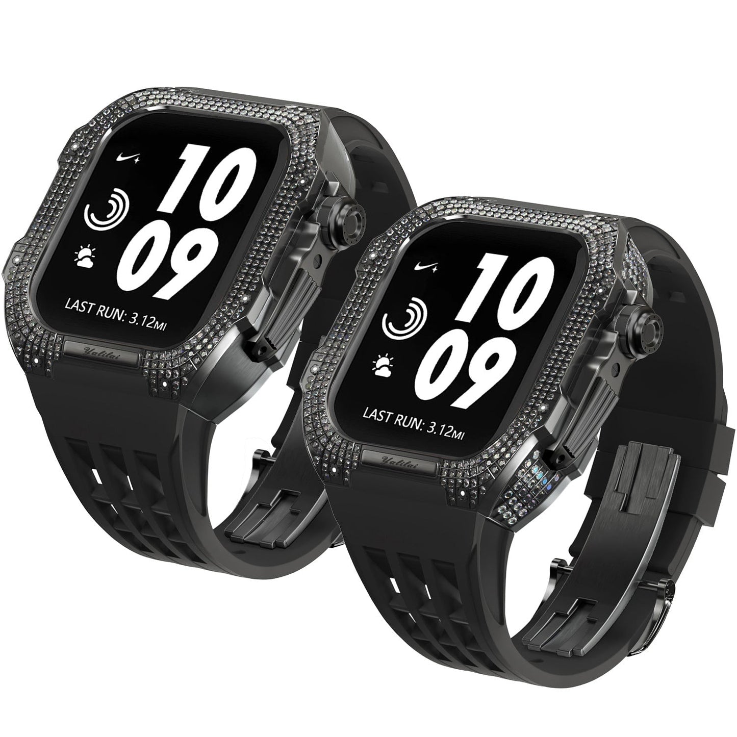 Luxurious Titanium Alloy Crystal Case Strap For Apple Watch 44/45 mm - Mycasety Mycasety