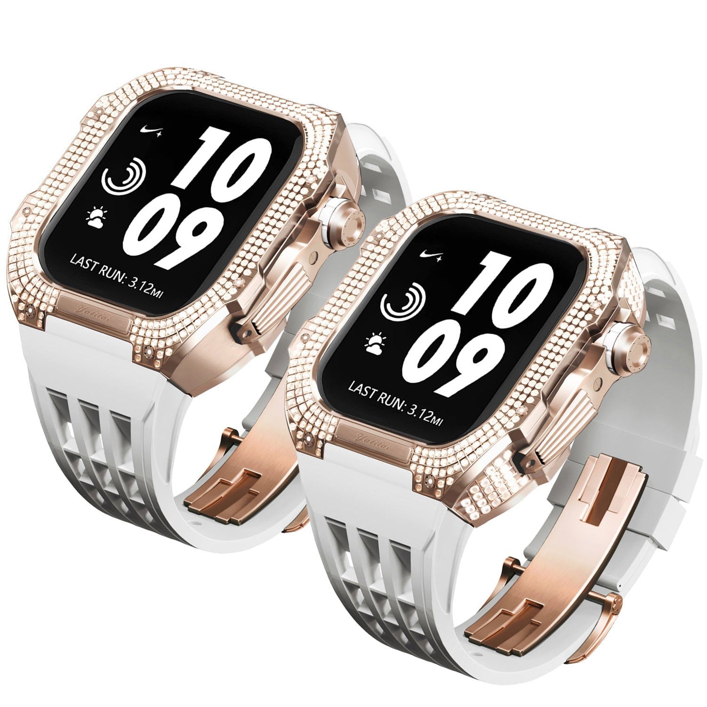 Luxurious Titanium Alloy Crystal Case Strap For Apple Watch 44/45 mm - Mycasety Mycasety