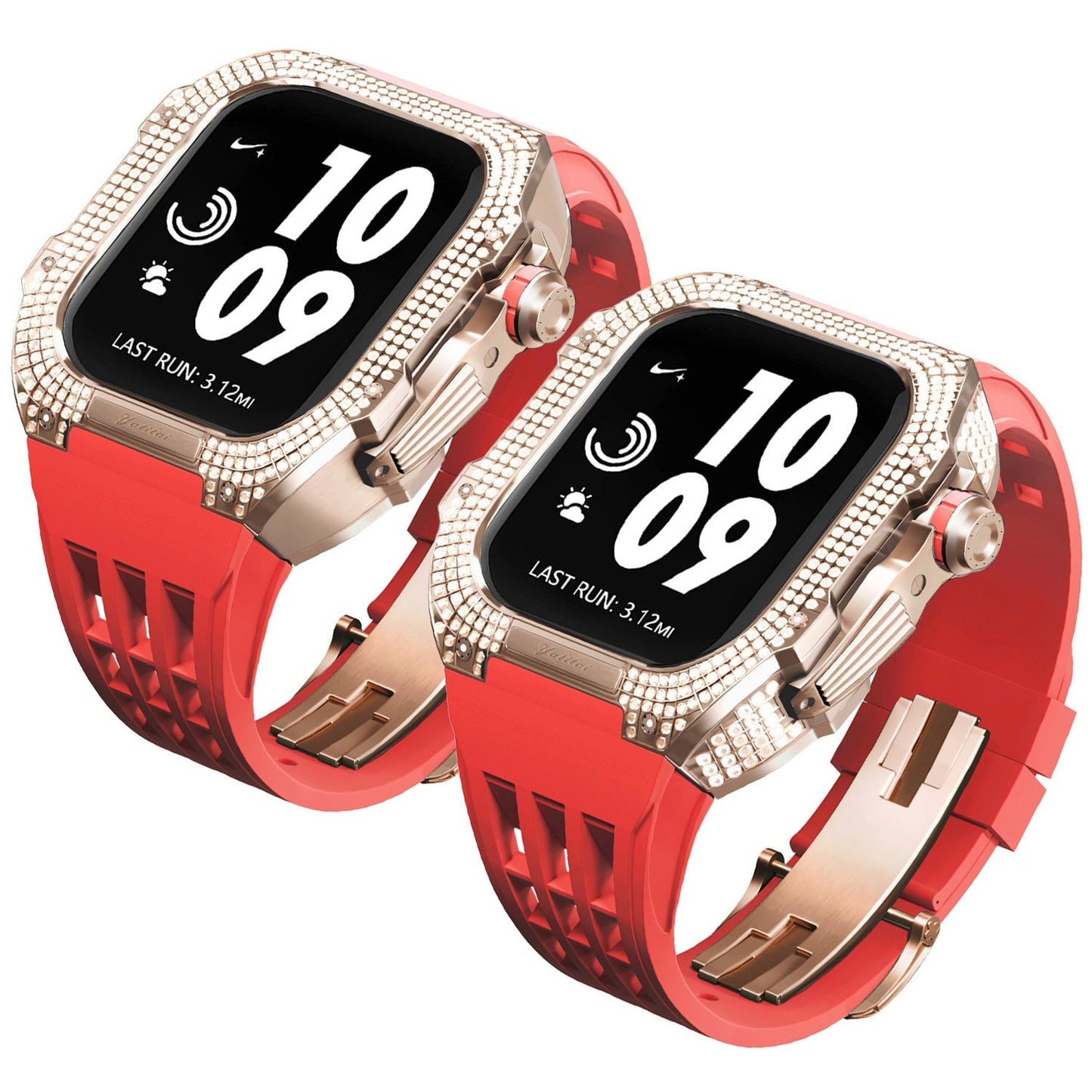 Luxurious Titanium Alloy Crystal Case Strap For Apple Watch 44/45 mm - Mycasety Mycasety