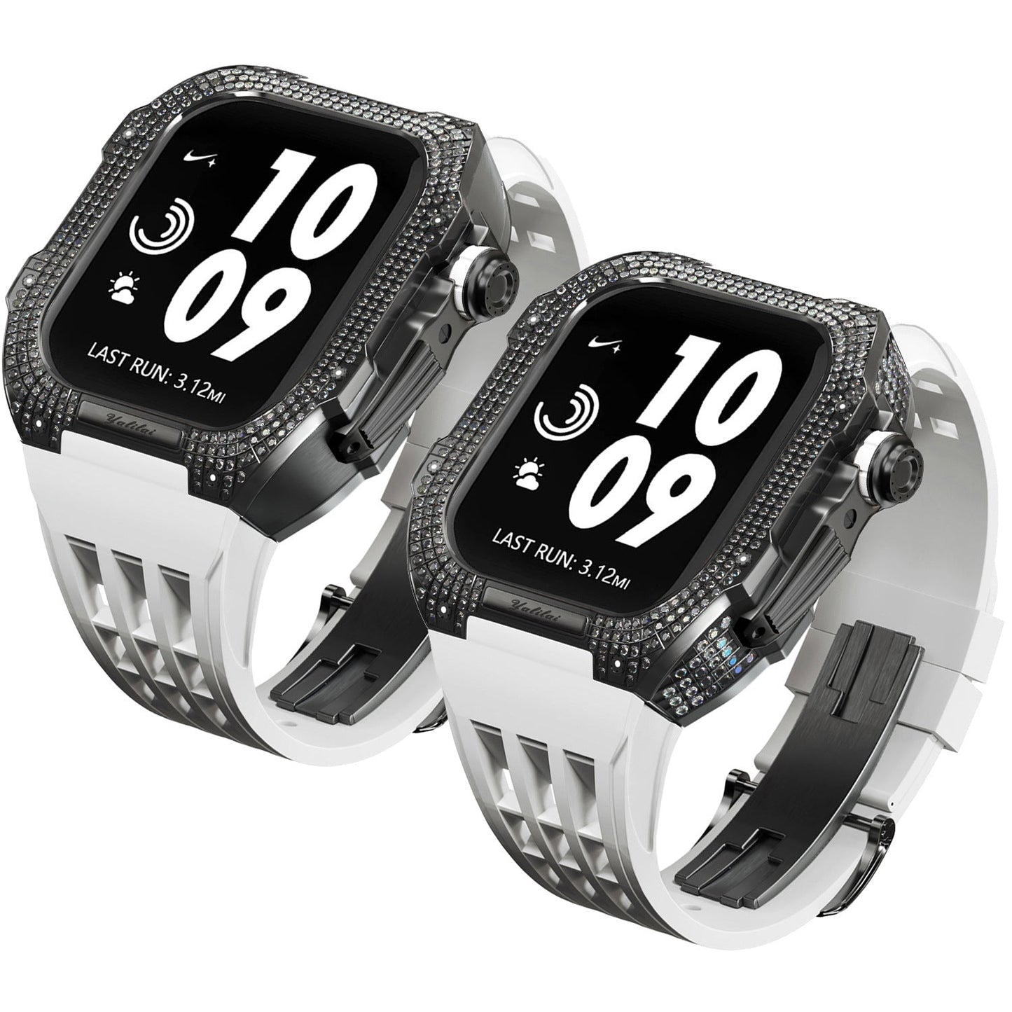 Luxurious Titanium Alloy Crystal Case Strap For Apple Watch 44/45 mm - Mycasety Mycasety