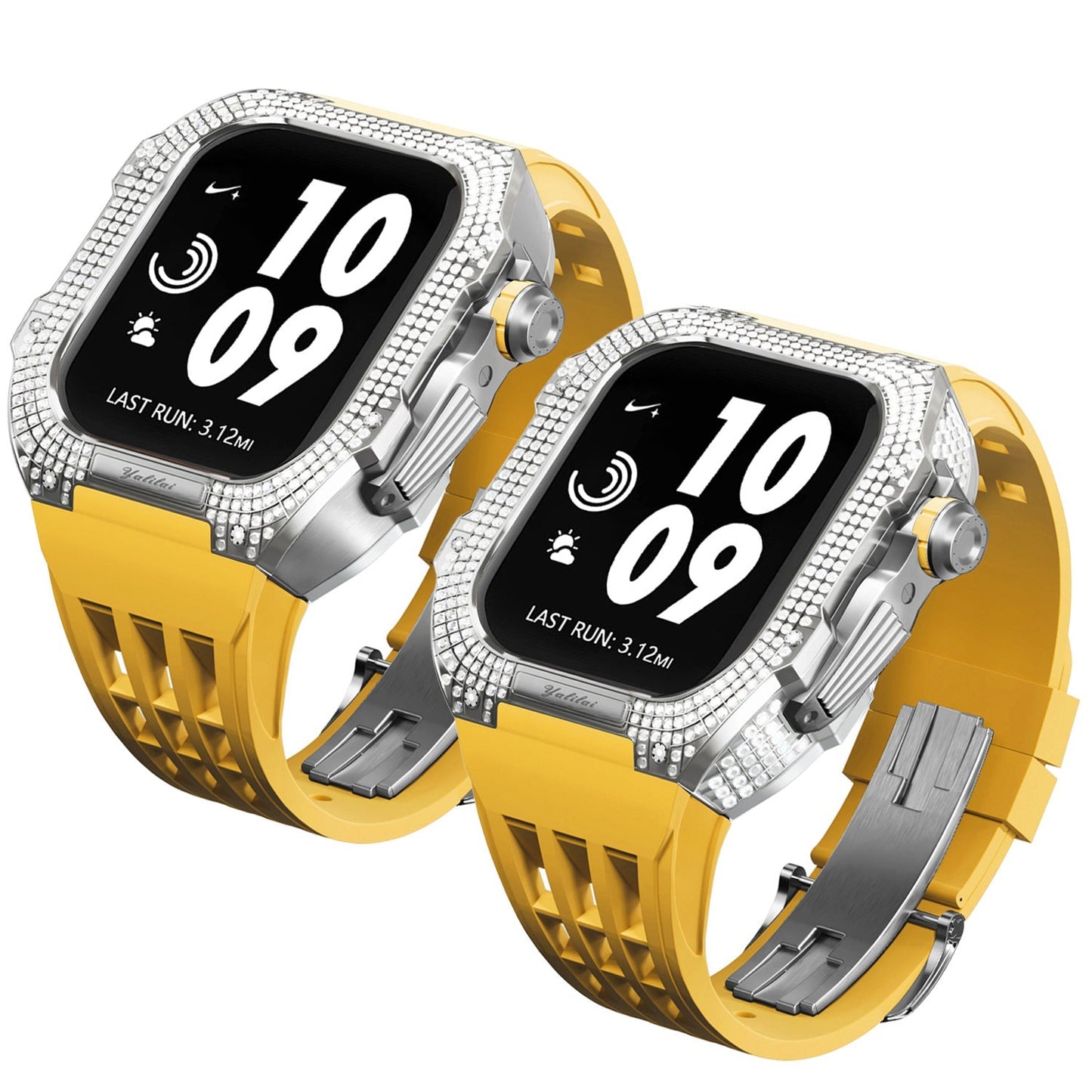 Luxurious Titanium Alloy Crystal Case Strap For Apple Watch 44/45 mm - Mycasety Mycasety