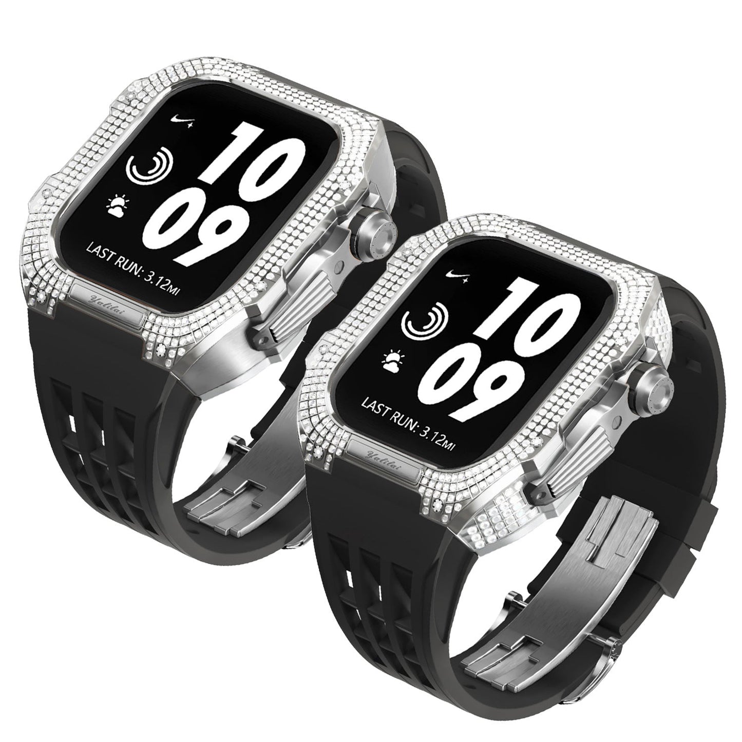Luxurious Titanium Alloy Crystal Case Strap For Apple Watch 44/45 mm - Mycasety Mycasety