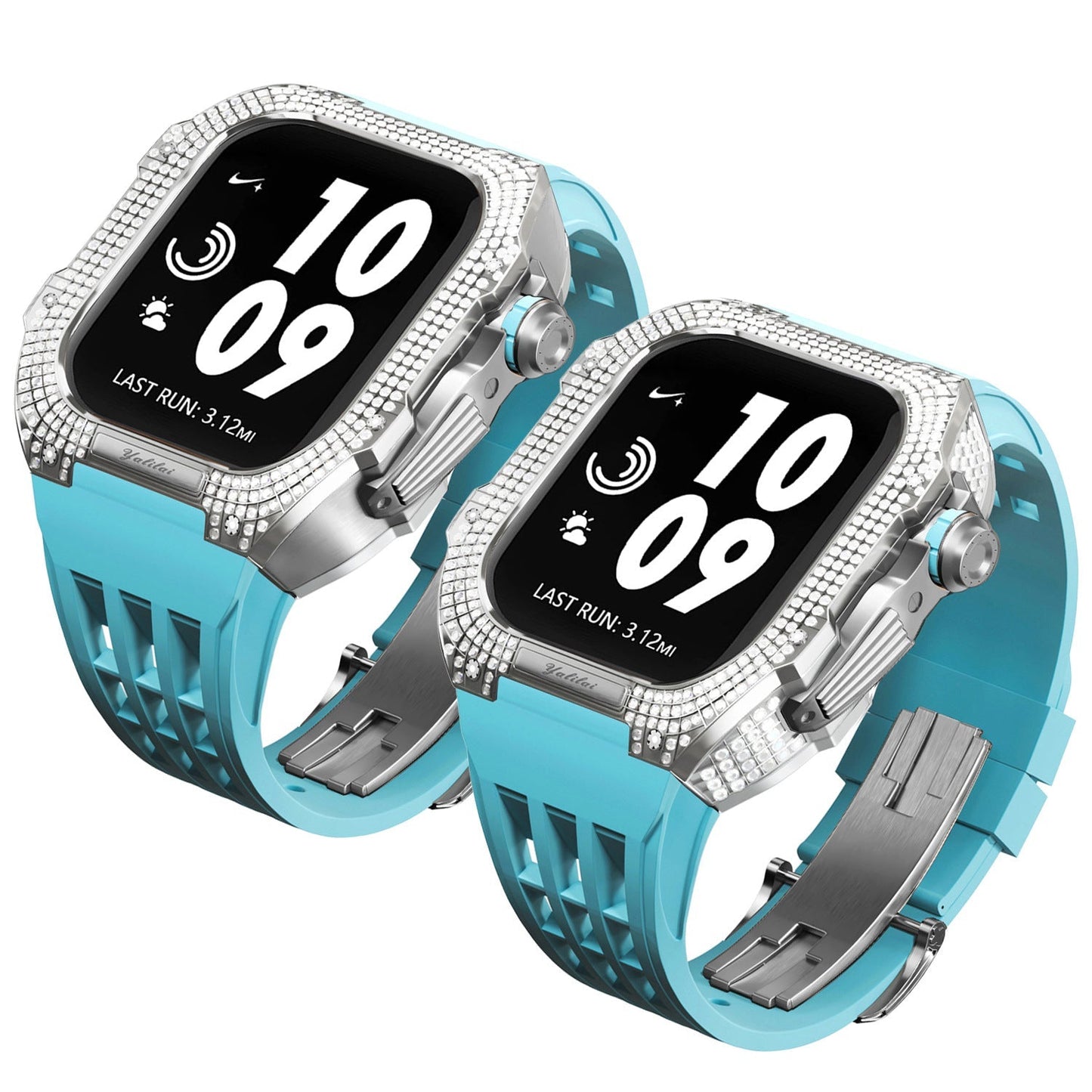 Luxurious Titanium Alloy Crystal Case Strap For Apple Watch 44/45 mm - Mycasety Mycasety