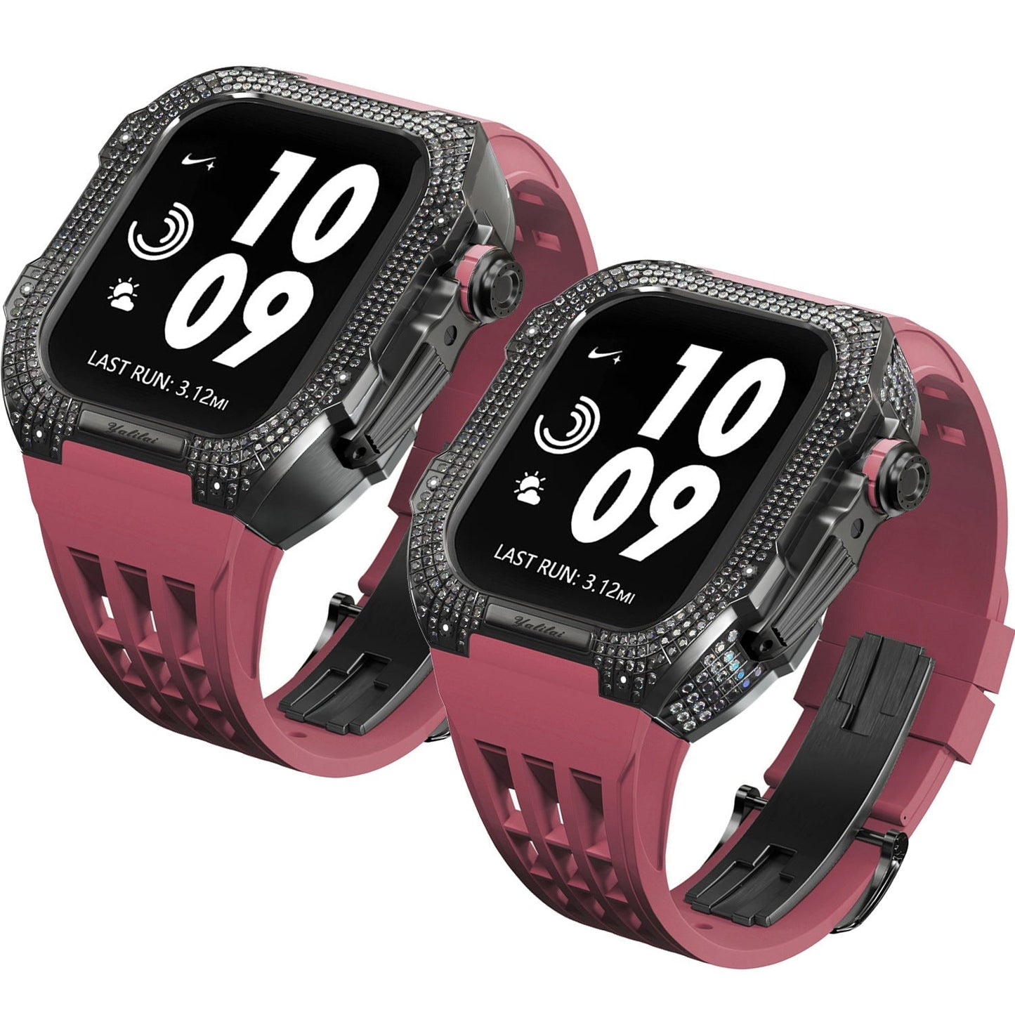 Luxurious Titanium Alloy Crystal Case Strap For Apple Watch 44/45 mm - Mycasety Mycasety