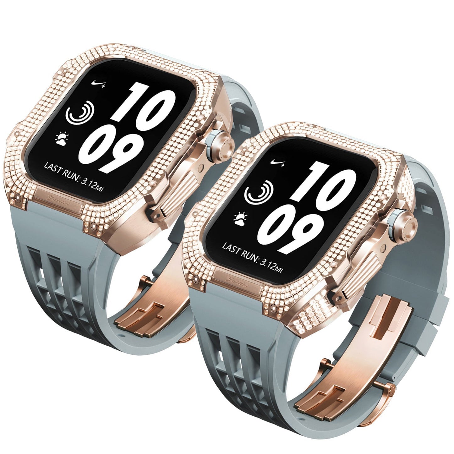 Luxurious Titanium Alloy Crystal Case Strap For Apple Watch 44/45 mm - Mycasety Mycasety