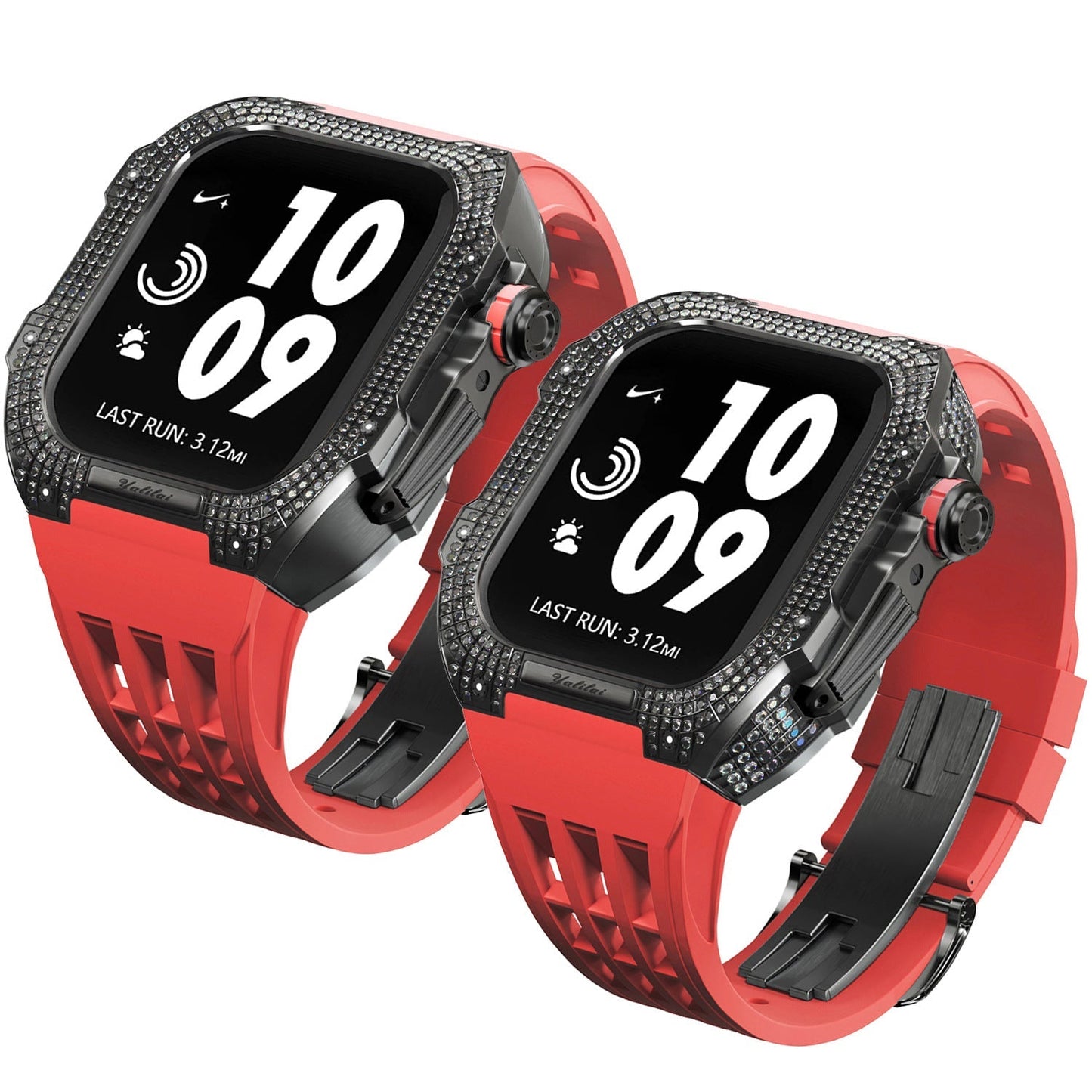 Luxurious Titanium Alloy Crystal Case Strap For Apple Watch 44/45 mm - Mycasety Mycasety