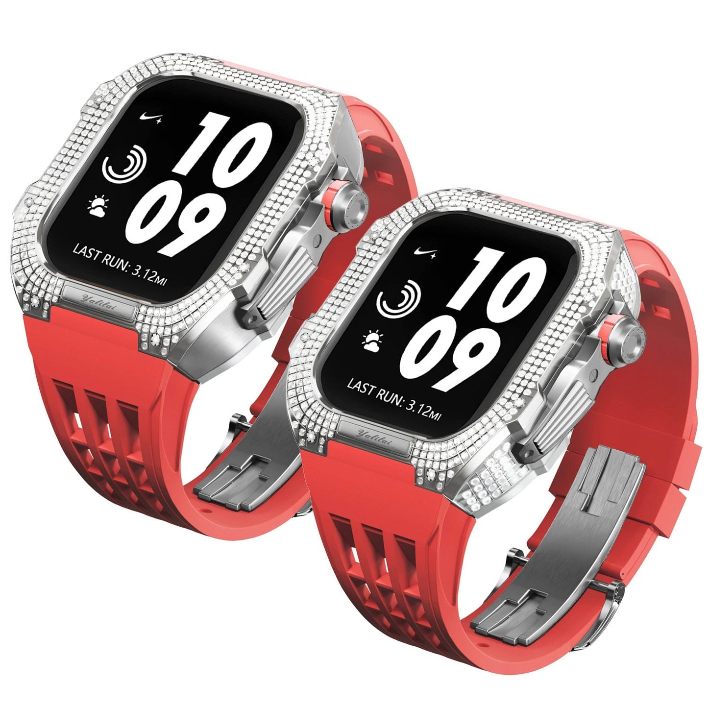 Luxurious Titanium Alloy Crystal Case Strap For Apple Watch 44/45 mm - Mycasety Mycasety