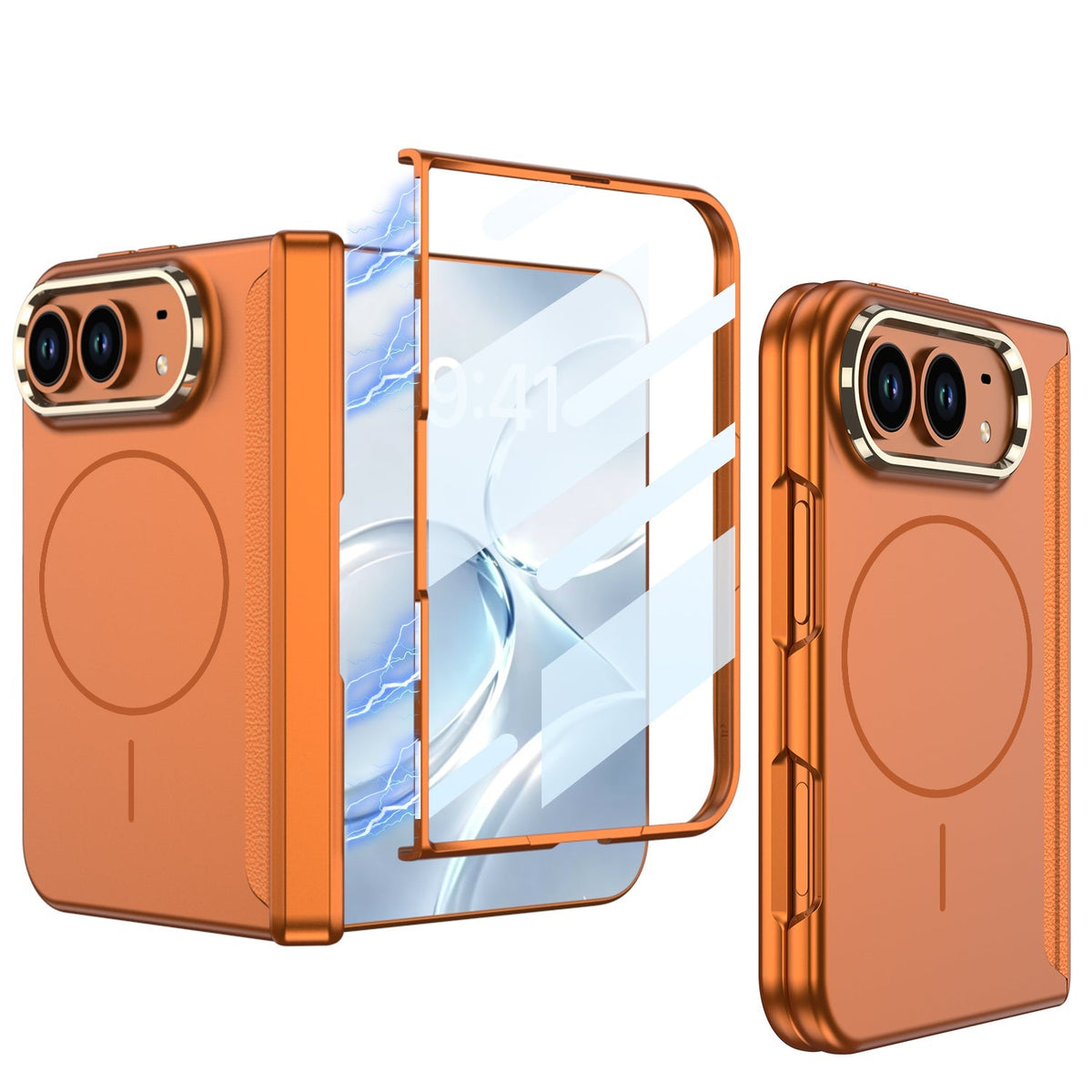 iPhone Duo - Magnetic Hinge Protection Business Cover Built-in Tempered Glass Film & Magnetic Ring