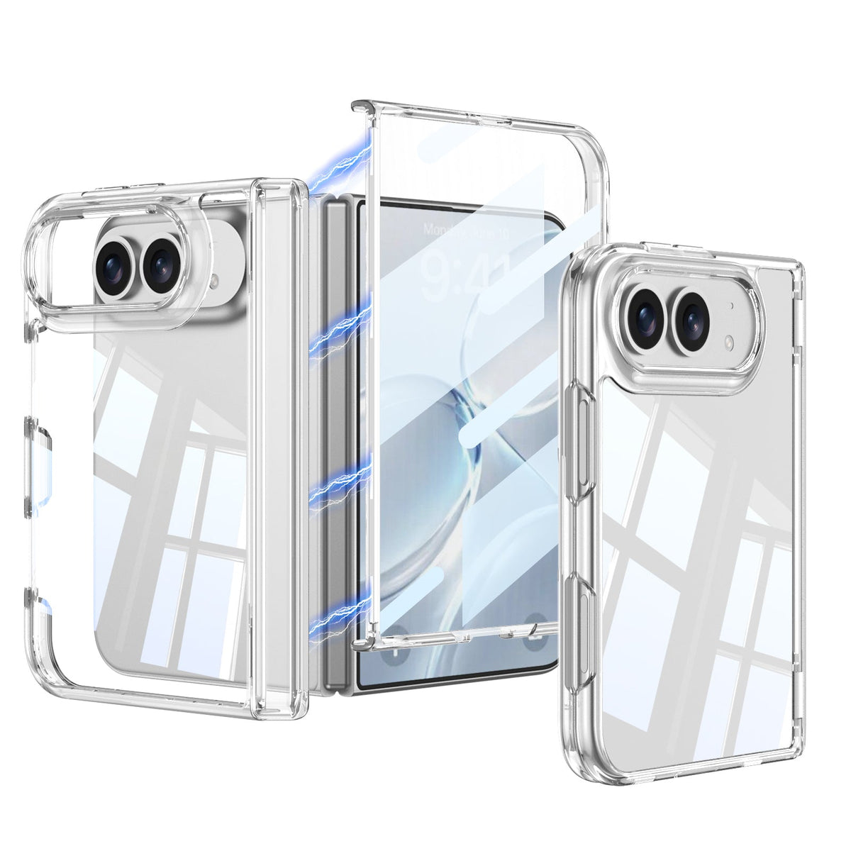 iPhone Duo - Magnetic Hinge Protection Clear Cover Built-in Tempered Glass Film