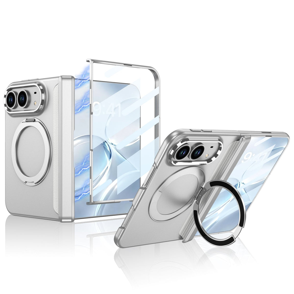 iPhone Duo - Magnetic Hinge Protection Business Cover Built-in Tempered Glass Film & Magnetic Kickstand