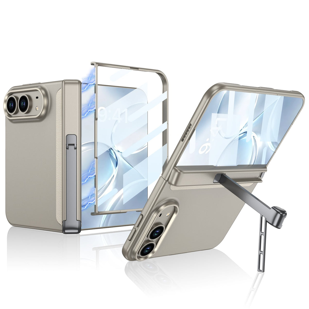 iPhone Duo - Magnetic Hinge Protection Business Cover Built-in Tempered Glass Film & Tri‑Fold Side Kickstand