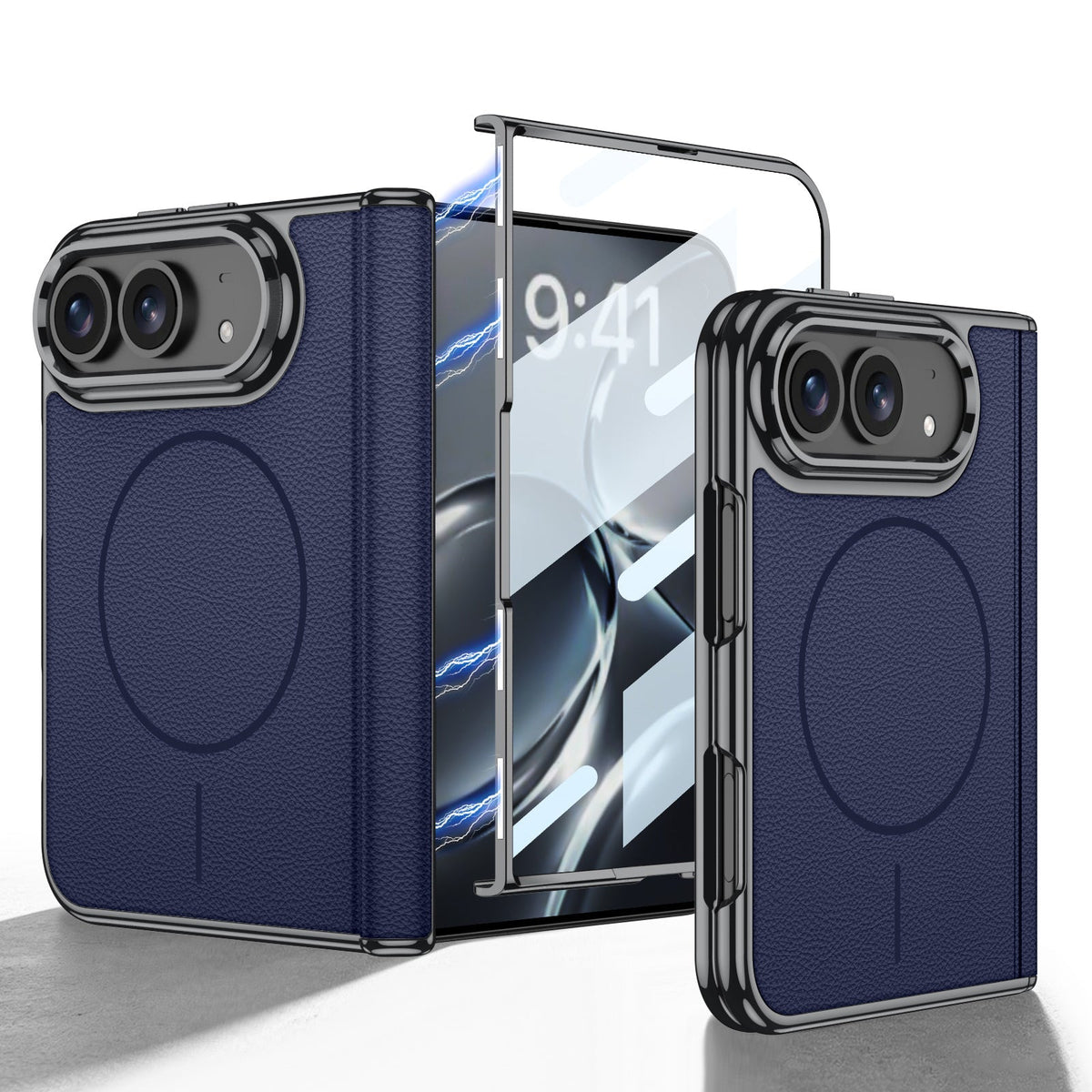 iPhone Duo - Golden Plating Leather Cover Built-in Tempered Glass Screen & Magnetic Coil