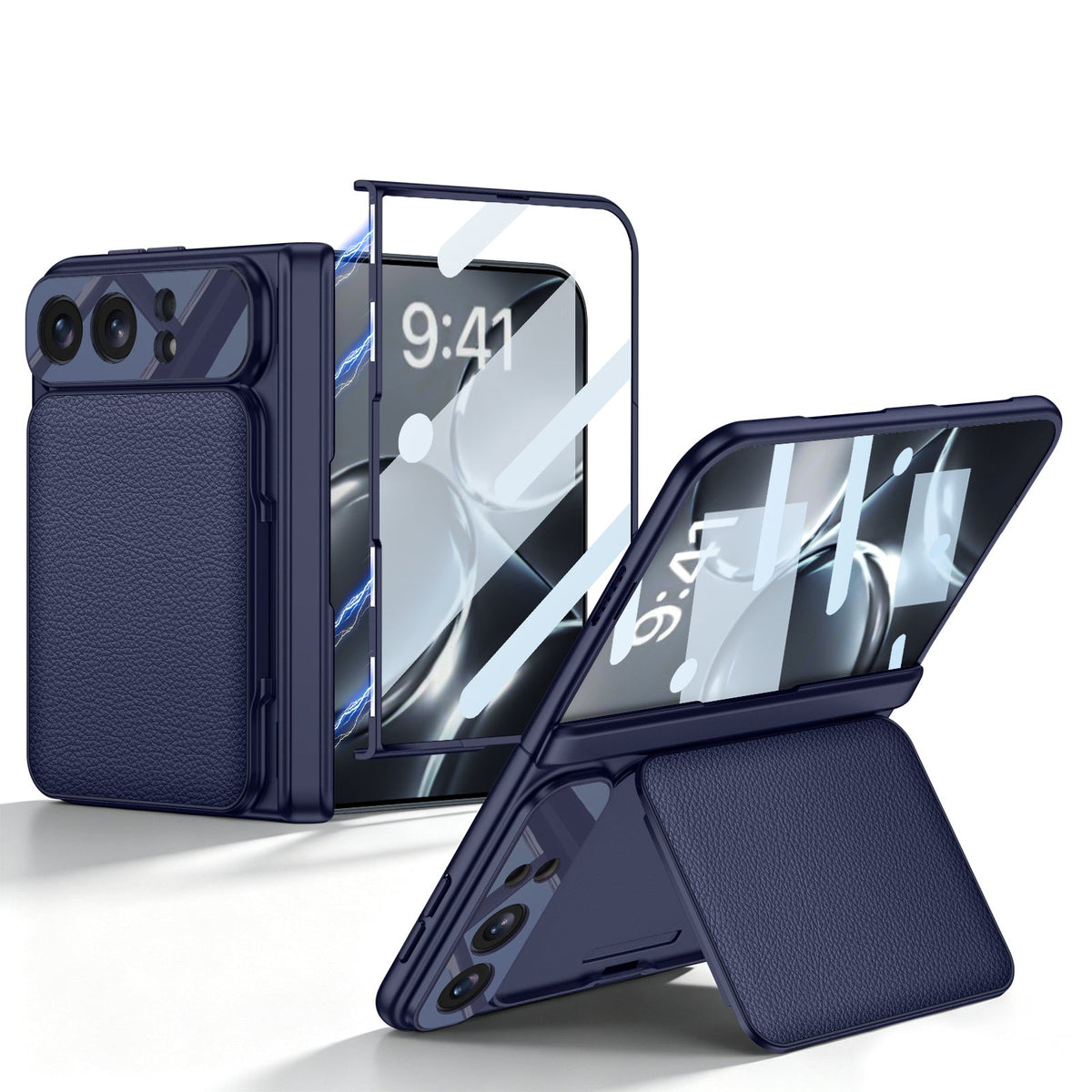 iPhone Duo - Magnetic Hinge Protection Cover Built-in Tempered Glass Film & Leather Card Holder