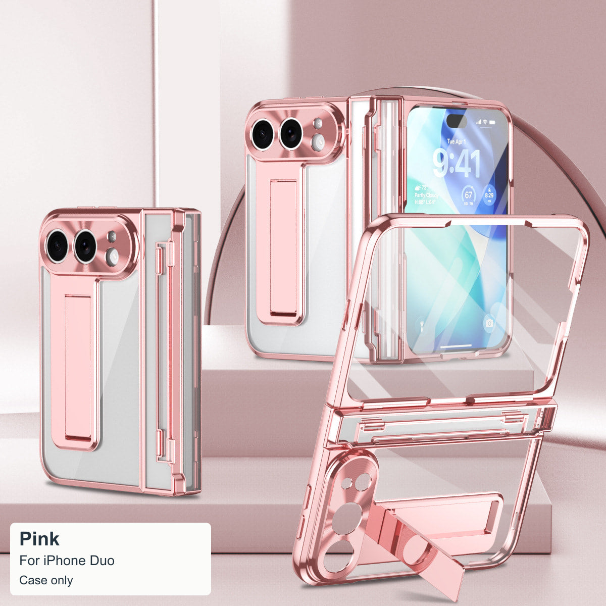 iPhone Duo | Clear Case with Hidden Kickstand, Hinge Protection & Glass Front