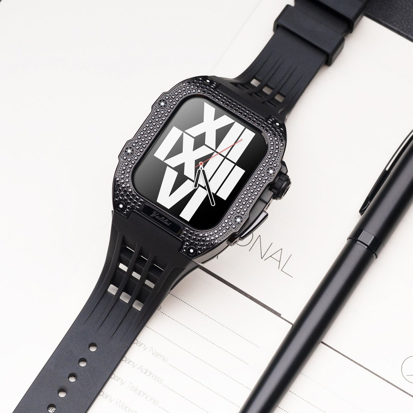 Luxurious Titanium Alloy Crystal Case Strap For Apple Watch 44/45 mm - Mycasety Mycasety