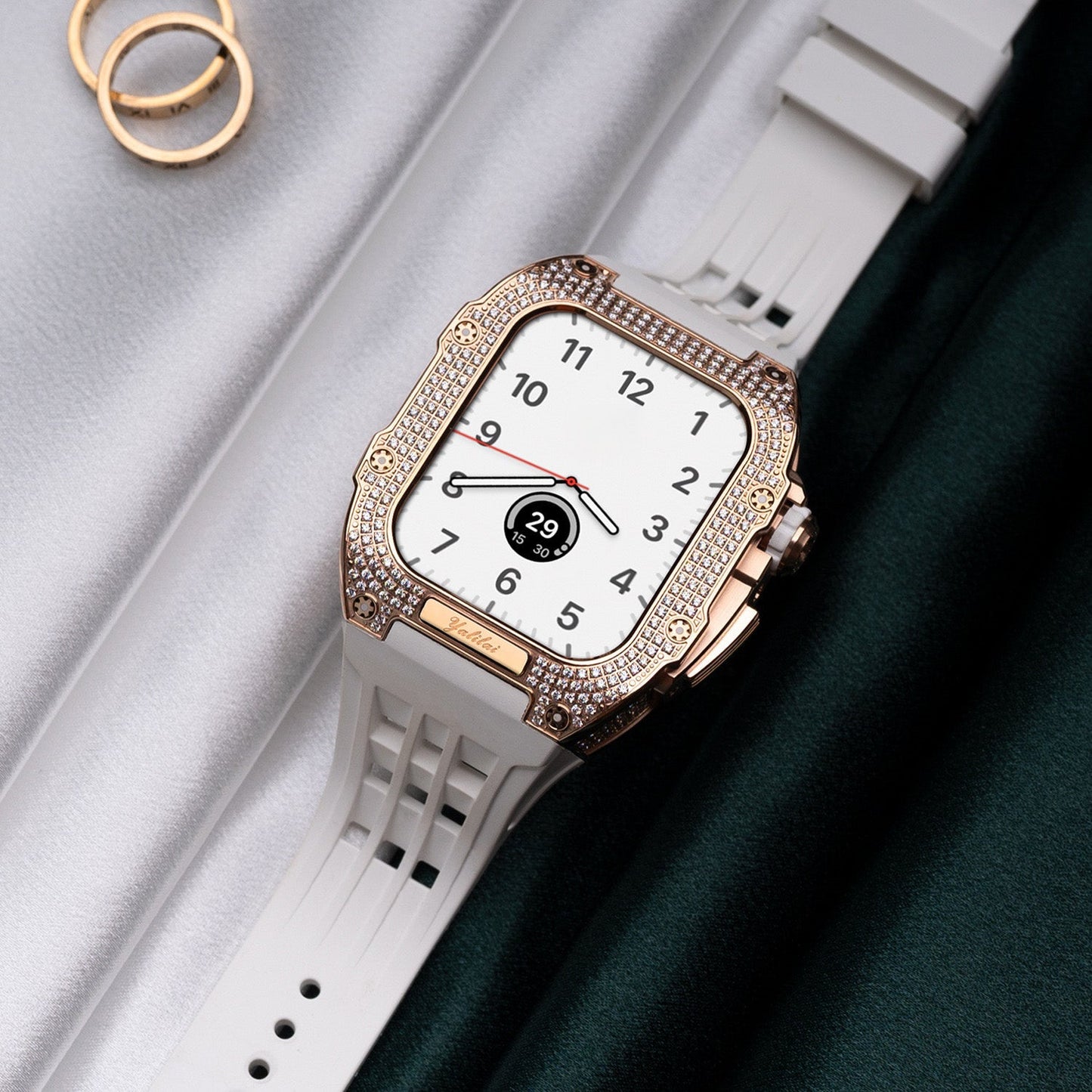 Luxurious Titanium Alloy Crystal Case Strap For Apple Watch 44/45 mm - Mycasety Mycasety