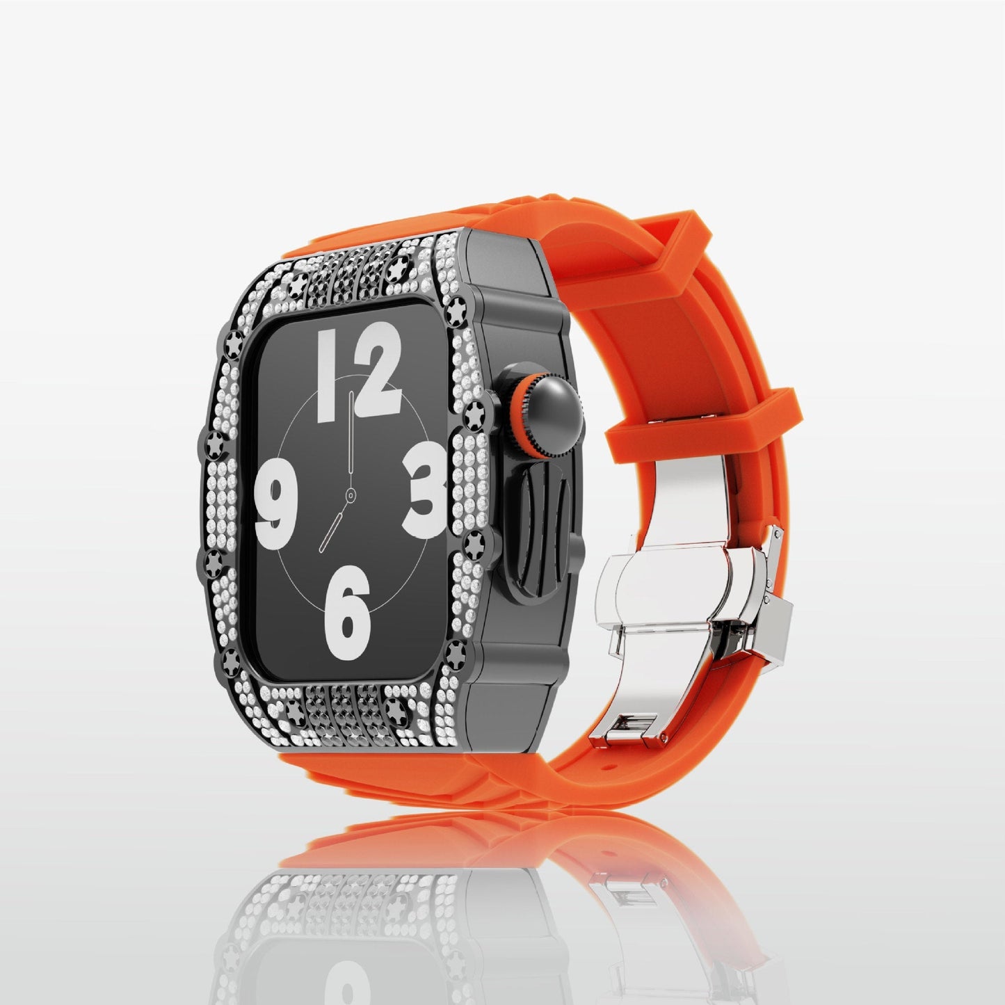Luxury Metal Crystal Case Strap For Apple Watch 44/45mm