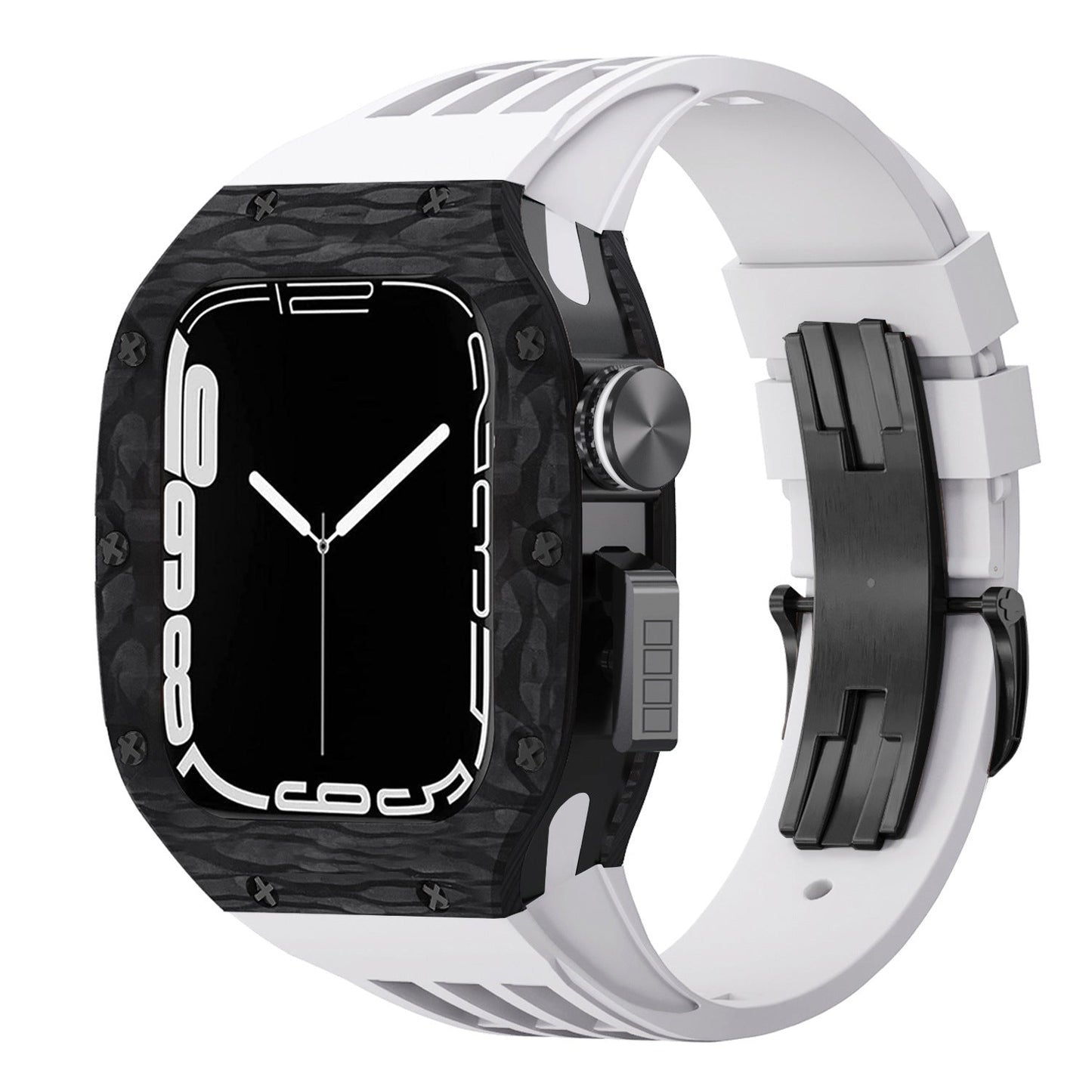 Luxurious Carbon Fiber Metal Case Strap For Apple Watch Series 44/45 mm - Mycasety Mycasety
