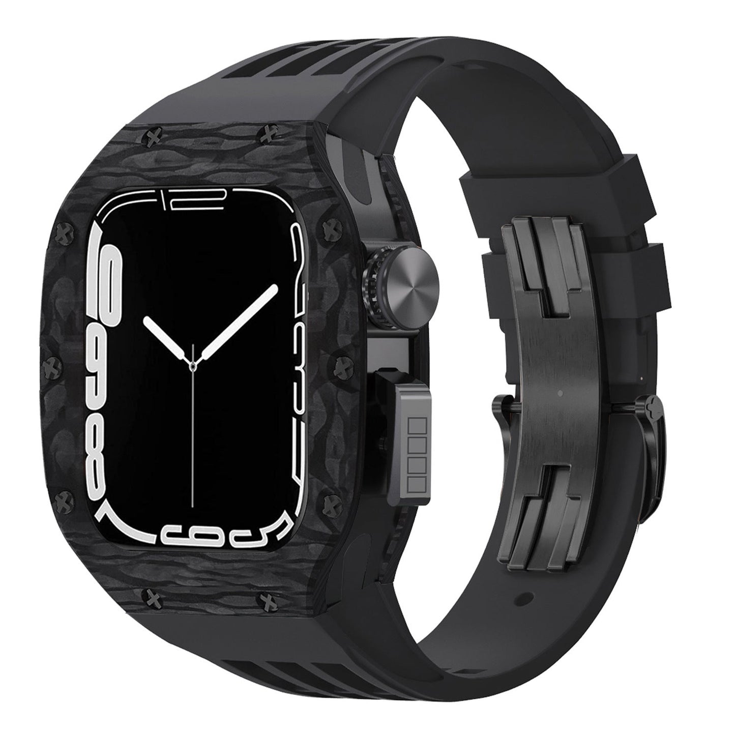 Luxurious Carbon Fiber Metal Case Strap For Apple Watch Series 44/45 mm - Mycasety Mycasety
