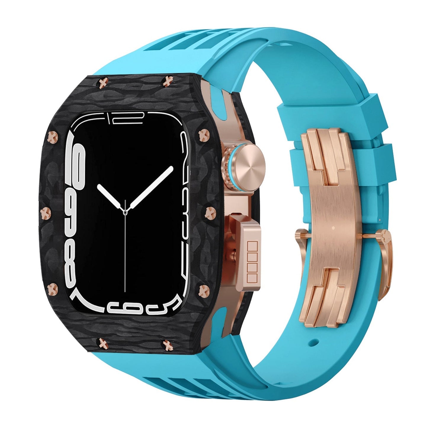 Luxurious Carbon Fiber Metal Case Strap For Apple Watch Series 44/45 mm - Mycasety Mycasety