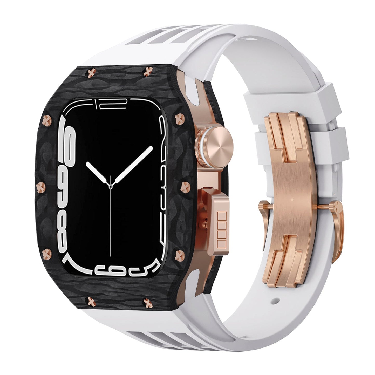 Luxurious Carbon Fiber Metal Case Strap For Apple Watch Series 44/45 mm - Mycasety Mycasety