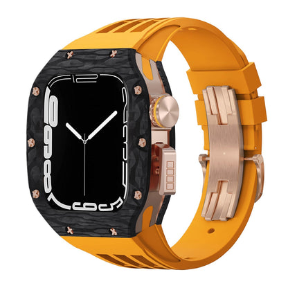Luxurious Carbon Fiber Metal Case Strap For Apple Watch Series 44/45 mm - Mycasety Mycasety