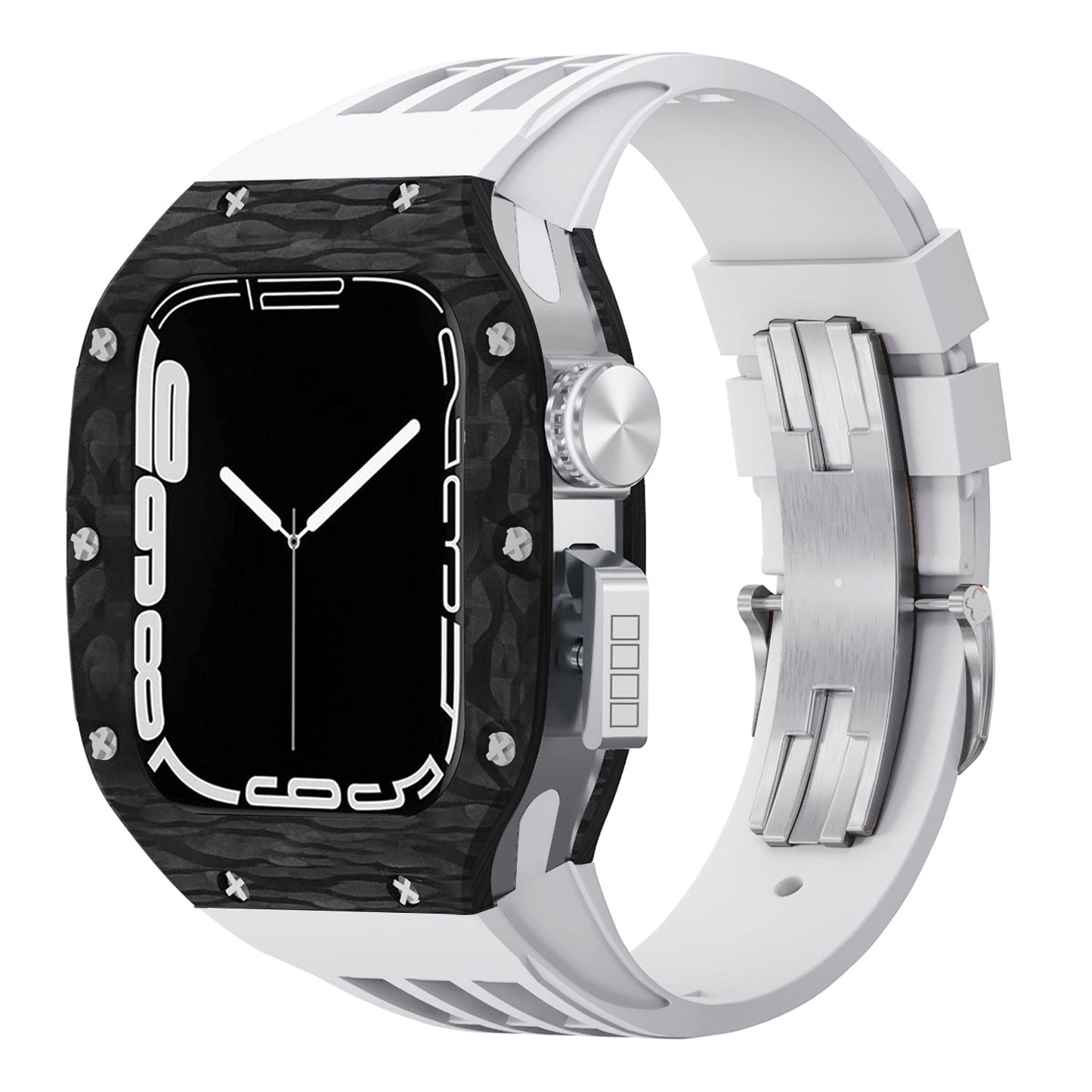 Luxurious Carbon Fiber Metal Case Strap For Apple Watch Series 44/45 mm - Mycasety Mycasety