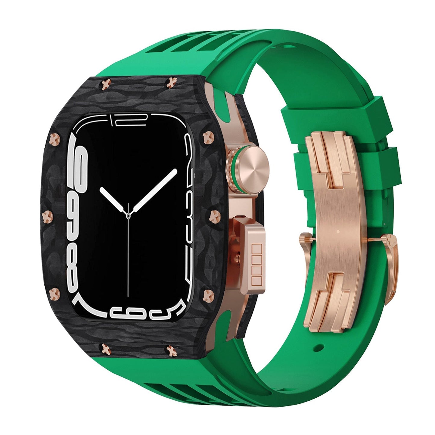 Luxurious Carbon Fiber Metal Case Strap For Apple Watch Series 44/45 mm - Mycasety Mycasety