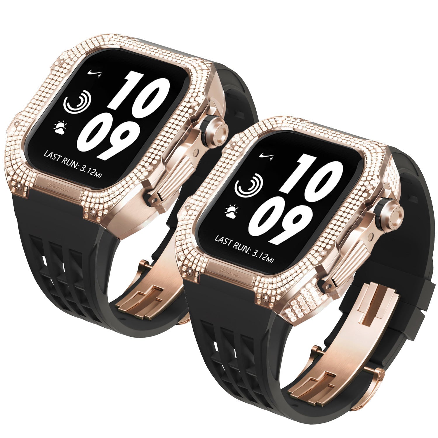 Luxurious Titanium Alloy Crystal Case Strap For Apple Watch 44/45 mm - Mycasety Mycasety