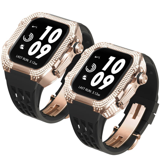 Luxurious Titanium Alloy Crystal Case Strap For Apple Watch 44/45 mm - Mycasety Mycasety