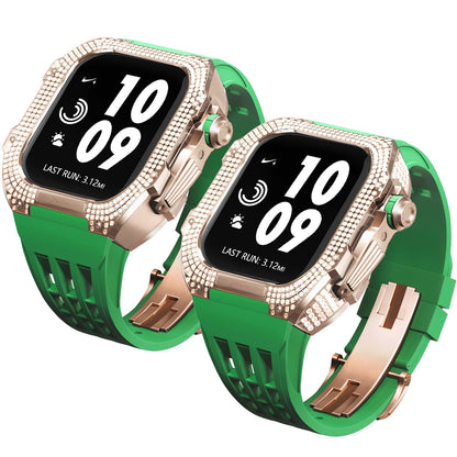 Luxurious Titanium Alloy Crystal Case Strap For Apple Watch 44/45 mm - Mycasety Mycasety