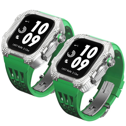 Luxurious Titanium Alloy Crystal Case Strap For Apple Watch 44/45 mm - Mycasety Mycasety