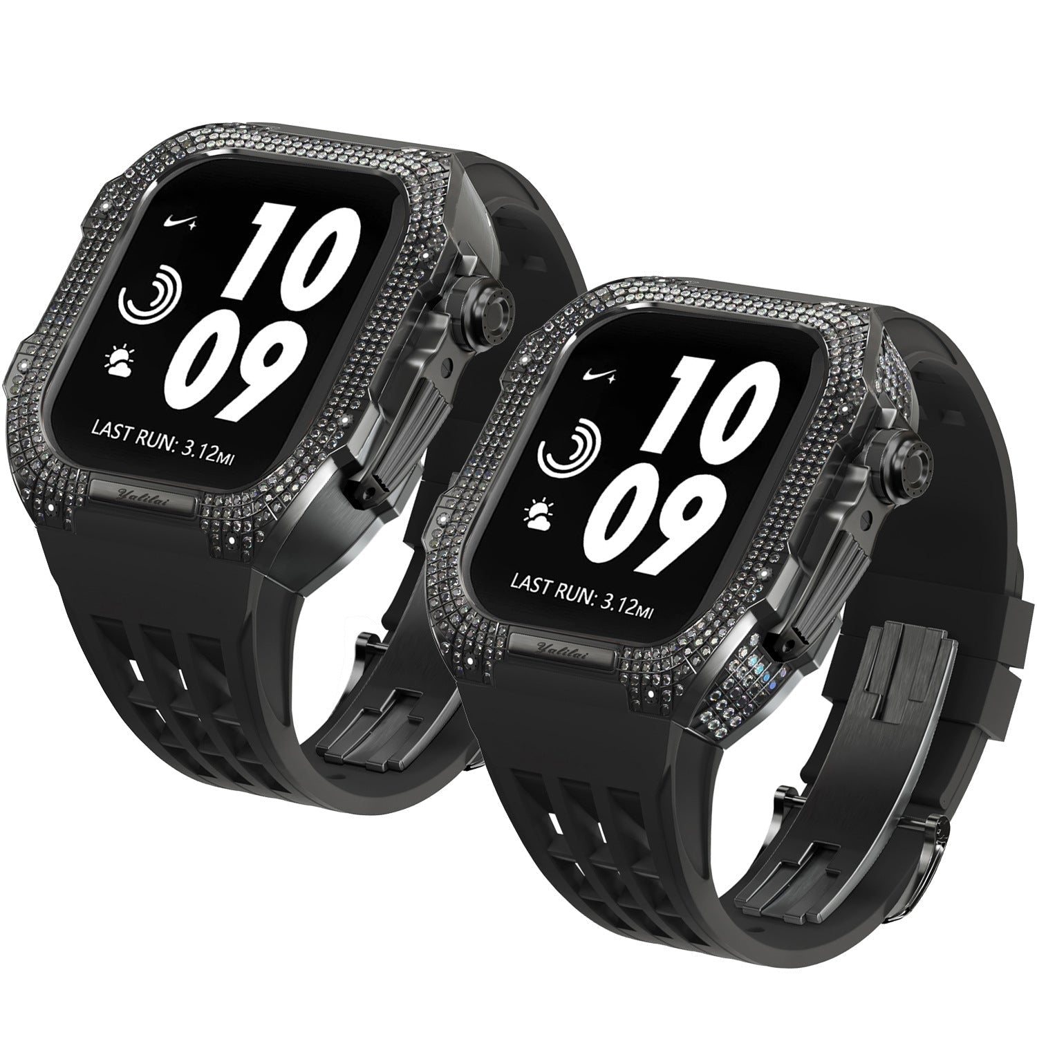 Luxurious Titanium Alloy Crystal Case Strap For Apple Watch 44/45 mm - Mycasety Mycasety