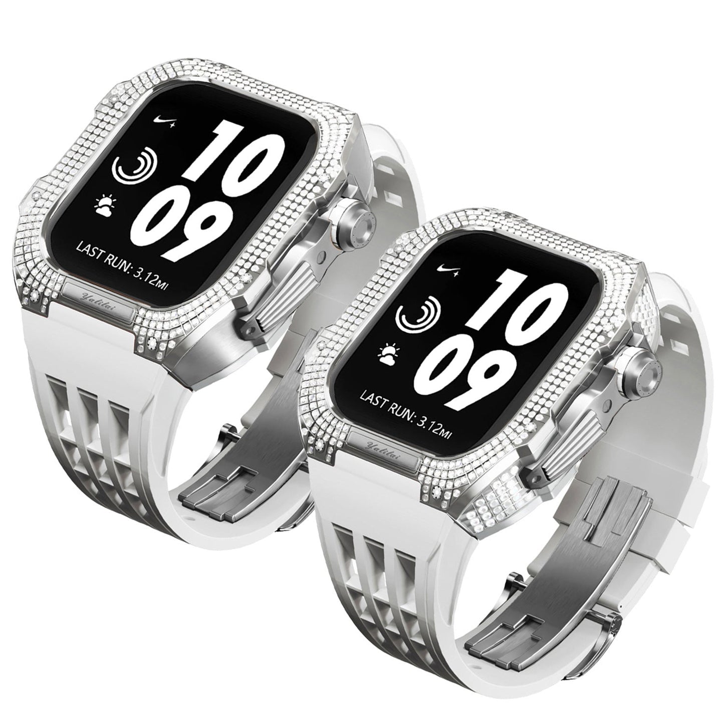 Luxurious Titanium Alloy Crystal Case Strap For Apple Watch 44/45 mm - Mycasety Mycasety