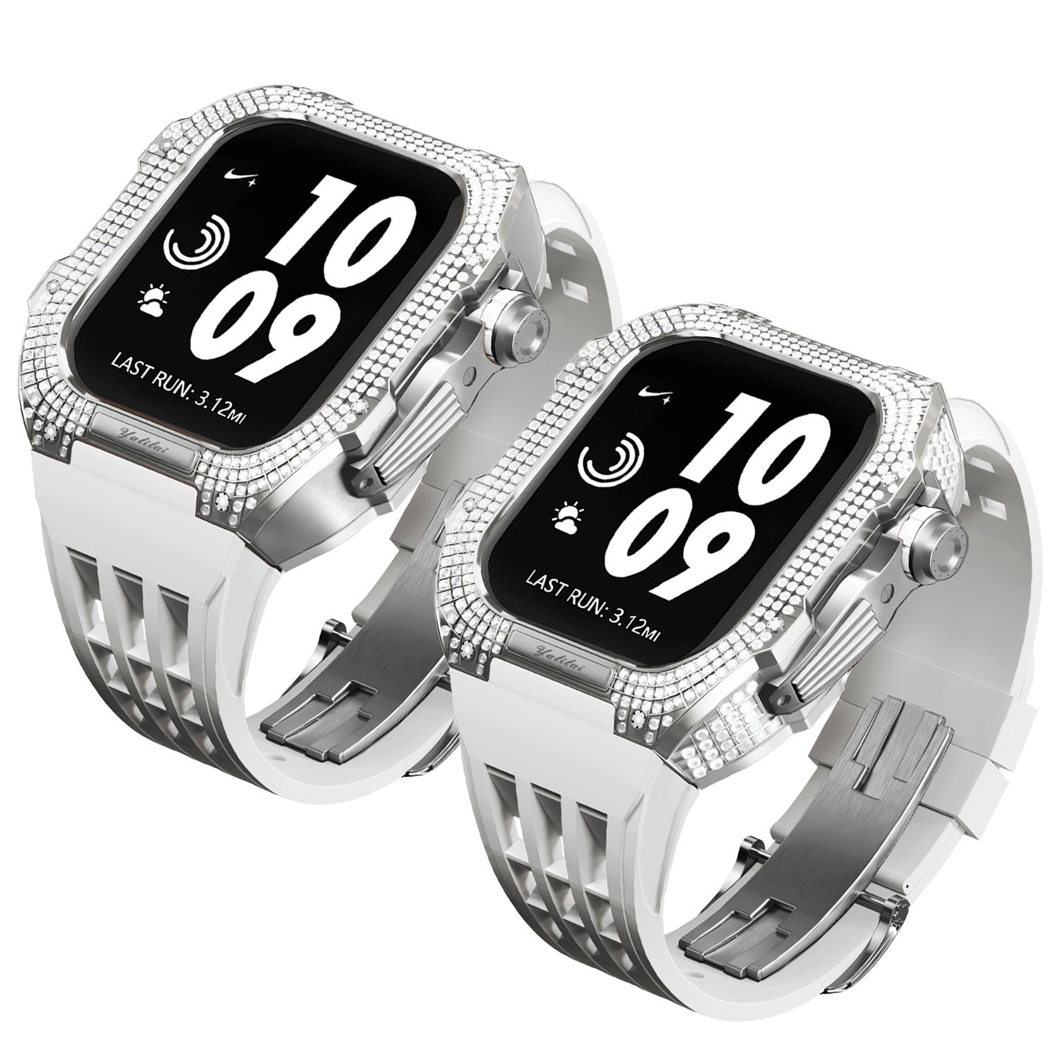 Luxurious Titanium Alloy Crystal Case Strap For Apple Watch 44/45 mm - Mycasety Mycasety
