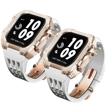 Luxurious Titanium Alloy Crystal Case Strap For Apple Watch 44/45 mm - Mycasety Mycasety