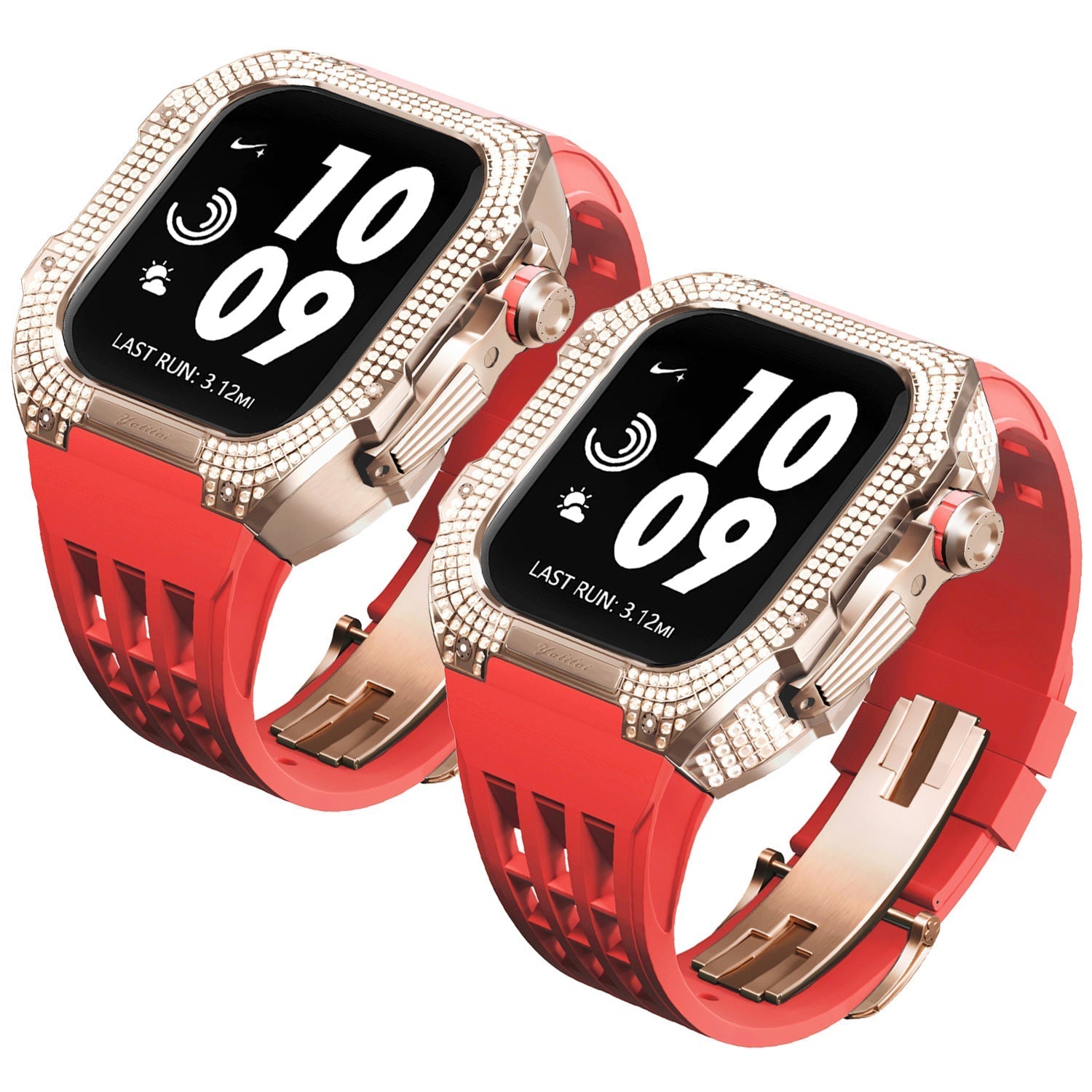 Luxurious Titanium Alloy Crystal Case Strap For Apple Watch 44/45 mm - Mycasety Mycasety