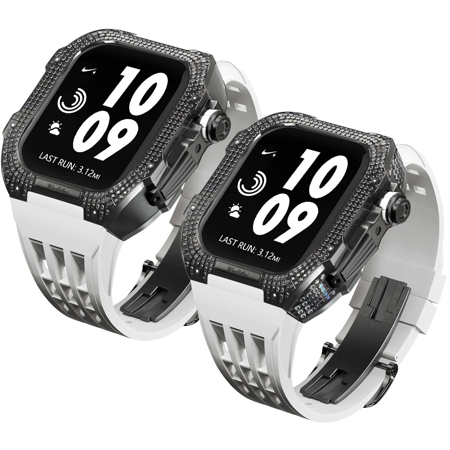Luxurious Titanium Alloy Crystal Case Strap For Apple Watch 44/45 mm - Mycasety Mycasety