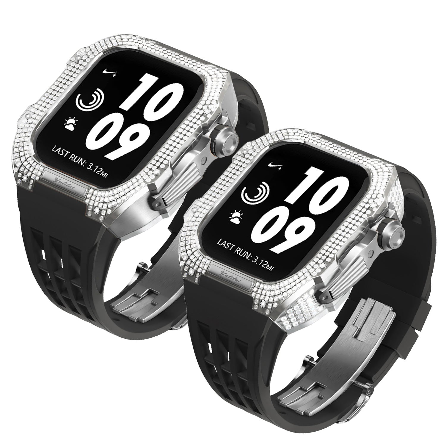 Luxurious Titanium Alloy Crystal Case Strap For Apple Watch 44/45 mm - Mycasety Mycasety